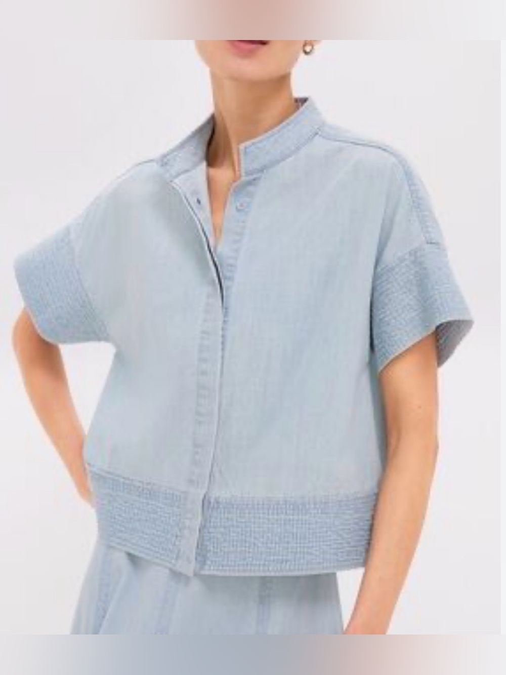 Velvet Heart Light Blue Denim Stand-Collar Button Top NWT L